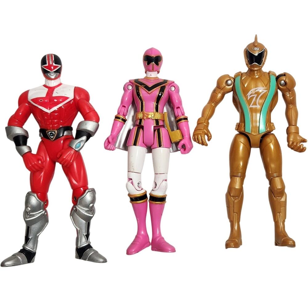 Bandai Power Rangers Lot Of 3 Red, Pink, And Gold 2000-2005 Action Figures Loose